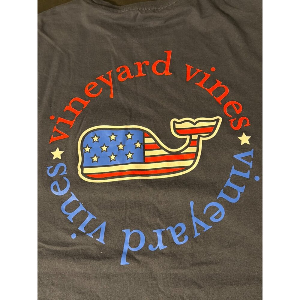 Vineyard Vines American Flag Whale T Shirt Pocket Navy Blue Pocket Cotton Size S